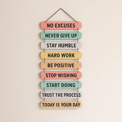 “Motivational Wall Decor for Bedroom & Office – Inspirational Quotes Wooden Hanging Sign for Kids Room, Study & Home Decor – Positive Wall Art (34x12 Inch)”