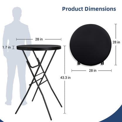 Byliable Cocktail Table 28in Folding Round High Top Indoor Outdoor with Removable Legs, Tall Bistro Foldable Bar Height Table for Parties, Patio, Backyard, Dining Room, Events, Black- 2PCS