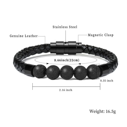 shajwo Cremation Jewelry Lava Stone Urn Bracelet for Ashes for Women Men Chakra Healing Balancing Genuine Leather Memorial Bracelets,Black