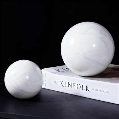 SIRIZEN-DIVING White Natural Marble Decorative Sphere Set, Heavy Solid Stone Balls for Home Decor, Bedroom, Entryway, Hotel, Dining Room Tabletop Display (12cm Diameter)