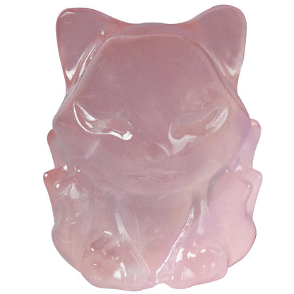 QLRSUXN Rose Quartz Nine Tailed Fox Decor,2 Inch Healing Crystals Fox Statue,Lucky Guardian Pocket Fox Figurines as Women’s Gifts,Fox Figurine for Office Home Decor and Ornament.