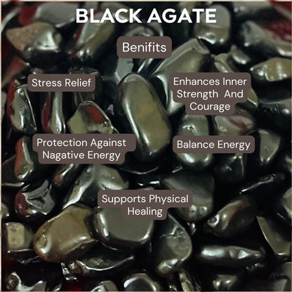 Indian Consigners Natural Crushed Polished Tumbled Gem Stone Chips, Decoration & Healing Crystals (Black Agate)
