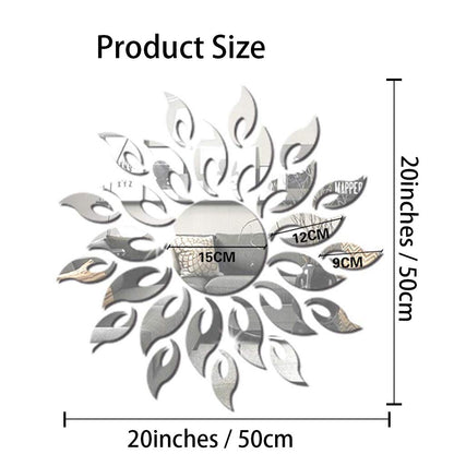 Sunflower Mirror Wall Stickers Decor, Round Acrylic DIY Self-Adhesive Wall Art Decals Miroir Mural Home Decorations for Living Room, Bedroom, TV Background Home Décor（Silver）