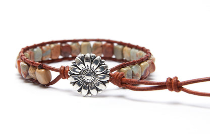 ZOSOJONA 7 Chakra Bracelet Bohemian Handmade Leather Wrap Healing Protection Natural Stone Yoga Beaded Bracelets Boho Friendship Jewelry (Gray Turquoise)
