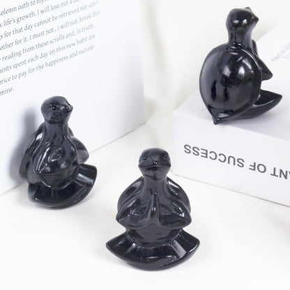 QLRSUXN Obsidian Sea Turtle Meditation Crystal Yoga Sculpture,Hand Carved Healing Figurine Spiritual Decor Chakra Balancing Gift,Zen Statue for Home Office Decorations