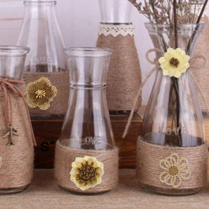 10Pcs Jute Burlap Flowers,10 Styles Handmade Natural Rustic Flower for Wedding Party Decor Home Embellishment DIY Crafts