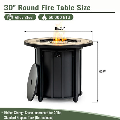 KEIKI 30 Inch Mosaic Ceramic Propane Fire Pit Table, Round Outdoor Gas Fireplace, Steel Patio Heater for Garden Deck