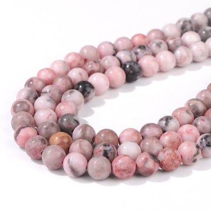 Risyfjew 50PCS 8mm Natural Pink Zebra Jasper Beads Gemstone Round Loose Beads for Jewelry Making Chakra Crystal Stone Beads for Bracelets Necklace Earrings Making Supplies (50pcs/Strand)