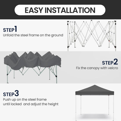 PHONWHON Shades 10x10 Pop Up Canopy, Heavy Duty Beach Tent with Carrying Bag for Easy Moving, Sun Shelter for Parties, Events, Camping, Outdoor Gazebo with 420D PU Coated Waterproof Grey Fabric
