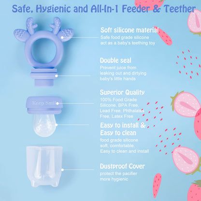 Baby Solids/Frozen Fruit Feeder Pacifier, Infant Teether Toy 4M+, BPA-Free Silicone Pouch & Nipple, Safely Introduce Solids, Teething Relief, 2-Pack