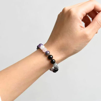 TUQBA Empath Protection Beaded Crystal Bracelet Natural Stone Jewelry Onyx, Amethyst, Labradorite, Rose Quartz, White Jade, Baptism Birthday Healing Christmas, Mothers Days Gifts