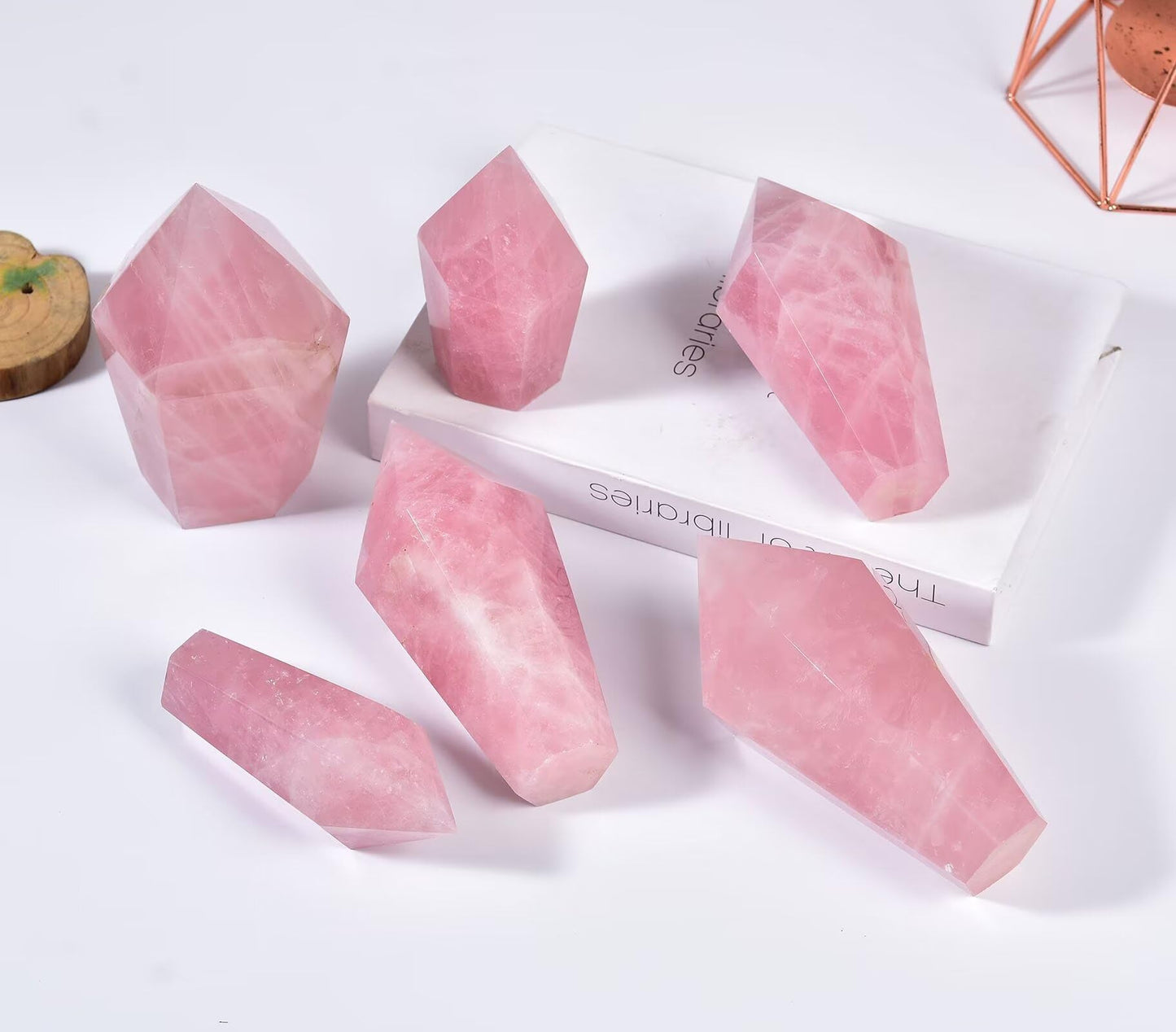 VIZYTOU Rose Quartz Tower Healing Crystal Quartz Obelisk Point Pink Stone Wand Reiki Healing Meditation Rock 1.1-1.7 LBS