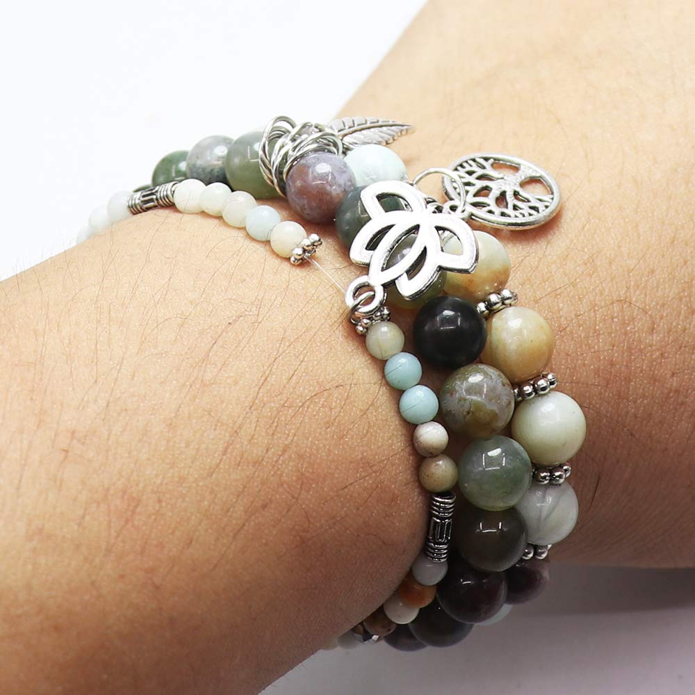 UEUC Tree of Life Yoga Healing Stone Bracelets,Multilayer Lotus Chakra Stone Reiki Bracelet Sets,Anxiety Crystal Natural Stone,for Women Stress Relief
