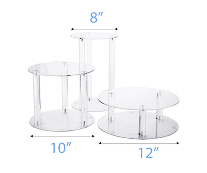 Jusalpha 3 Tier Large Acrylic Glass Round Wedding Cake Stand, Food Display Stand, Cupcake Stand, Dessert Display Platter WCS02 (3 tier with base tier)