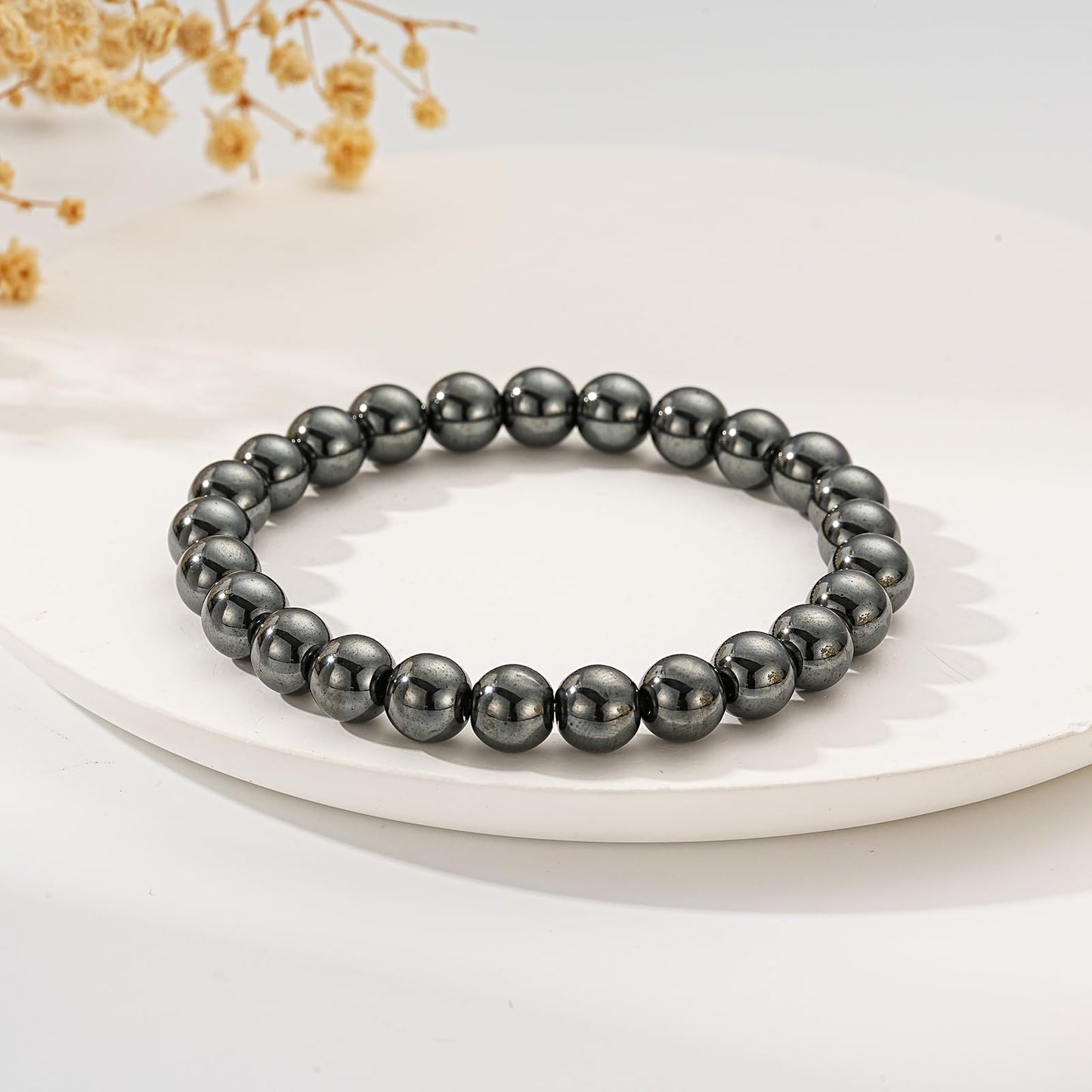 Gnamy Hematite Bracelet for Women, Healing Crystal Bracelet for Spiritual Healing Positive Energy Stress Relief, Natural Stone Stretch Beaded Bracelets Jewelry Birthday Gifts for Daughter Friends Girlfriend Her