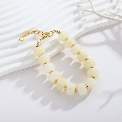 ENSKEFEN Beige Chunky Beaded Bracelets for Women Trendy Cream White Acrylic Resin Beads Bracelet Adjustable Statement Bracelet Boho Summer Jewelry
