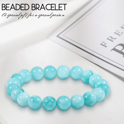 VDKIDKT Chakra Healing Bracelet 10mm Natural Aquamarine Beads Bracelet for Women Men Crystal Healing Stone Bracelet for Calming Energy and Wisdom (Aquamarine)