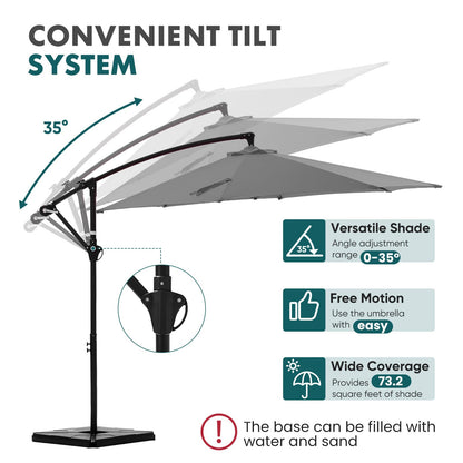OLIXIS 9.8FT Offset Patio Umbrella with Base, Cantilever Table Umbrellas for Outdoor Sun Shade UV Protection with Easy Tilt Adjustment, 8 Ribs for Backyard, Lawn, Garden, Pool