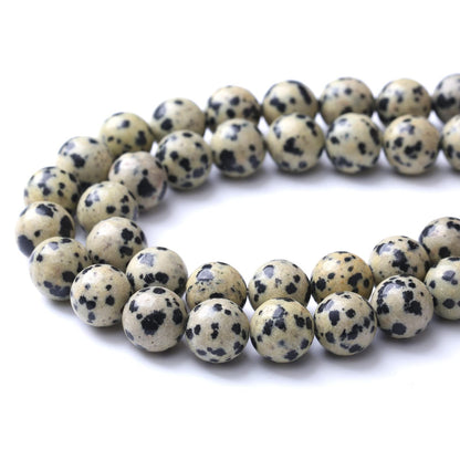 10mm 38pcs Natural Stone Beads Dalmatian Jasper Round Loose Spacer Beads for Jewelry Making DIY Bracelet Necklace Accessories (10mm, Dalmation Jaspers)