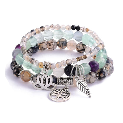 UEUC Tree of Life Yoga Healing Stone Bracelets,Multilayer Lotus Chakra Stone Reiki Bracelet Sets,Anxiety Crystal Natural Stone,for Women Stress Relief(#153)