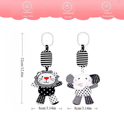 2Pcs Hanging Rattle Toys for Babies, Hanging Baby Toy, Car Seats Stroller Toys with Wind Chime for Newborn 0-36 Months, Clip Hanging Plush Squeeze Toys, Best Birthday Gift for Newborn