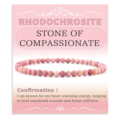 Bymitel 4mm Rhodochrosite - Handmade Reiki Gem Stretch Bracelet, Natural Beauty & Spiritual Essence, Crystal Healing for Unisex Adults