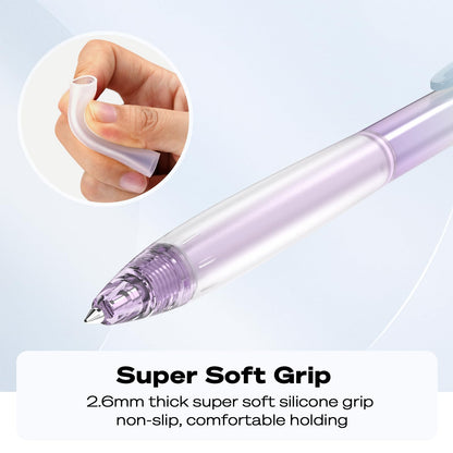WRITECH Retractable Gel Ink Pens: 0.7mm Fine Point Black-Ink Aesthetic Gradient Color Barrel Soft Grip Medium Point Pen 5ct with 5 Refills for Journaling Smooth Writing Quick-dry No Bleed