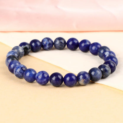 LPBeads Handmade Natural Gemstone Stretch Elastic 8mm Blue Sodalite Bracelet Healing Crystal Round Stone Beads Jewelry Gifts for Women Men