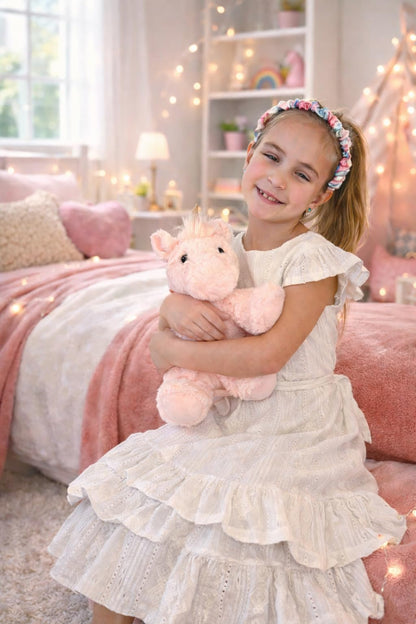 Laila and Lainey Pink Unicorn Stuffed Animal – 10” Fluffy Plush Unicorn with Gold Sparkly Horn for Girls