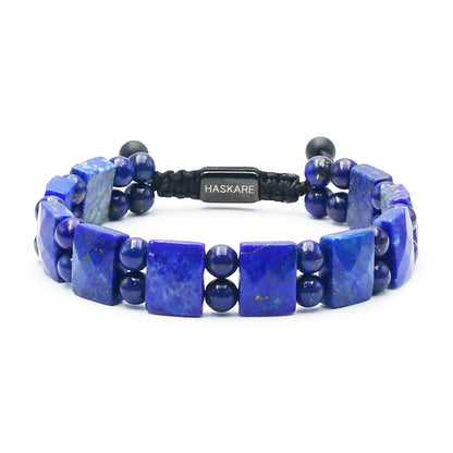 HASKARE Mens Jewelry Beads Crystal Bracelet for Men, Energy Bead Bracelets Healing Stone Lapis Lazuli Bracelet, Real Blue Gemstone Protection Crystals Woven Drawstring Anxiety Bracelets Gift for Him