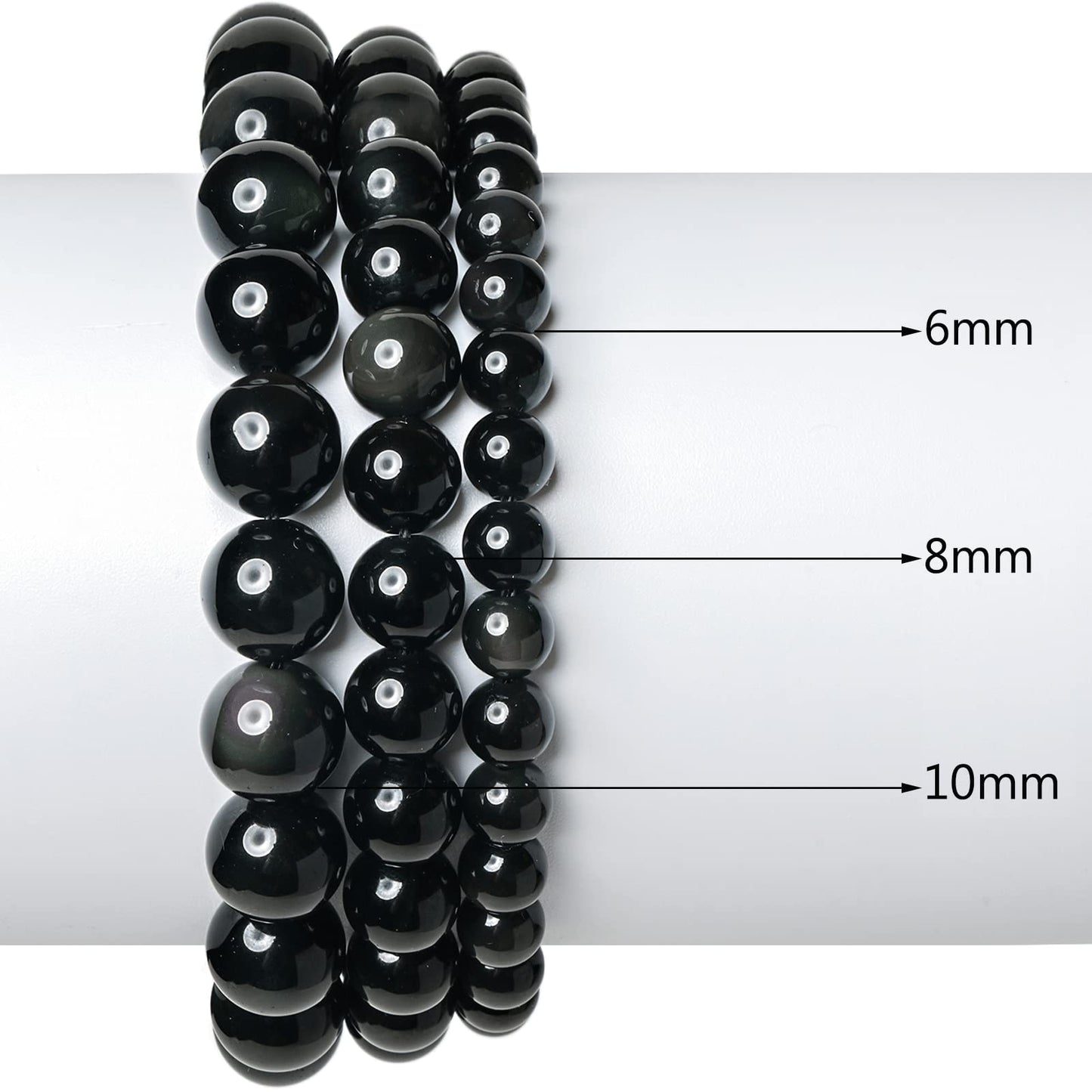 10mm Black Obsidian Round Bead - 35PCS Bulk Gemstone Beads for Jewelry Making, DIY Bracelets, Necklaces - Includes Crystal Stretch Cord - Stone Beads for Crafting Gifts