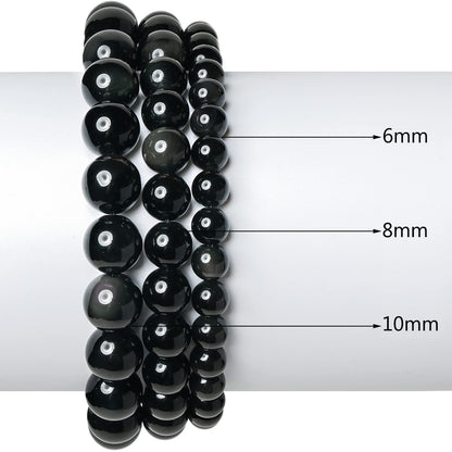10mm Black Obsidian Round Bead - 35PCS Bulk Gemstone Beads for Jewelry Making, DIY Bracelets, Necklaces - Includes Crystal Stretch Cord - Stone Beads for Crafting Gifts