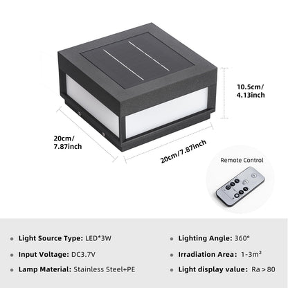 PAKEDANDUN Outdoor Solar Post Light, 7.87" Square Pillar Column Lights Solar Powered, Modern Fence Post Lamp Outside Lights Waterproof, 3000K Luxury LED Solar Lantern for Patio Gate Garden Decoration