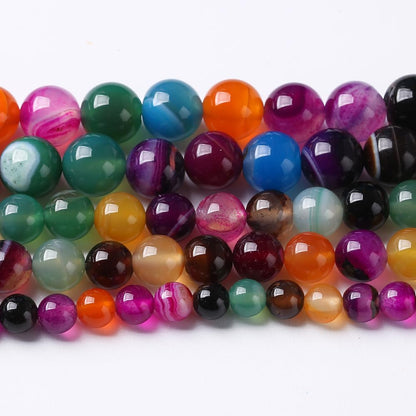 45pcs 8mm Natural Multicolor Stripe Agate Beads for Jewelry Making Natural Stone Energy Healing Beads DIY Bracelet Necklace 15"(8mm, Multicolor Stripe Agate)