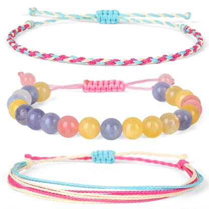 QOGIR Handmade Healing Bracelets,8mm Natural Morganite Gem Stone Beads Bracelet for Men Women Gifts with 2PCS Size Adjustable Rope Bracelets