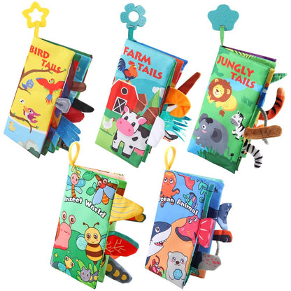 GZYFUVALW Baby Cloth Book Toys with Tails, Stroller Soft Toys for Infant Baby 0-18 Months (Insects)