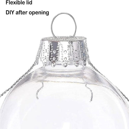 12 Pcs Christmas Ball Ornaments,3.15" DIY Clear Plastic Fillable Ornament Balls Flat Sphere Hanging Ornament Set for Christmas Tree, Halloween and Wedding Birthday Party Decorations (80mm)