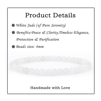 Bymitel 4mm White Jade - Handmade Reiki Gemstone Stretch Bracelet, Natural Beauty & Spiritual Essence, Crystal Healing for Unisex Adults