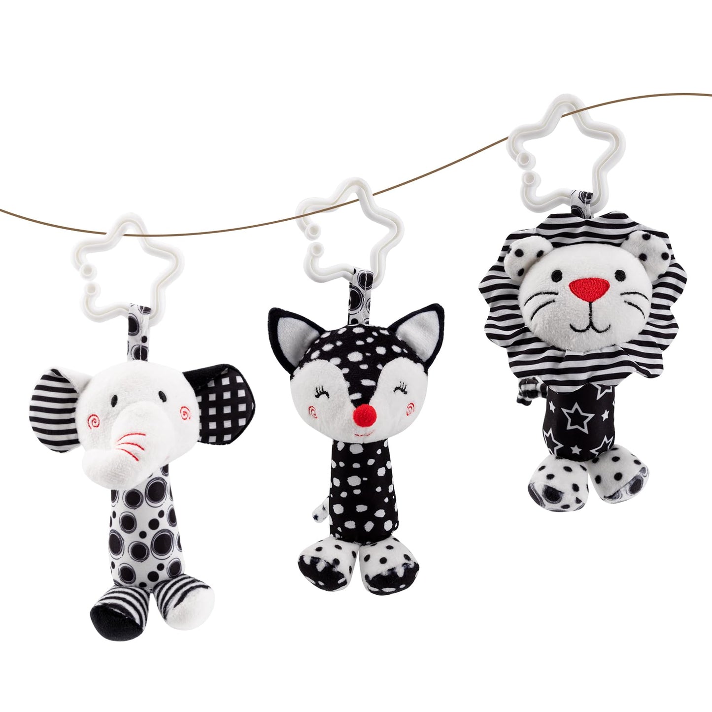JINBOBUBU Black & White Baby Wind Chime Hanging Toys - High Contrast Rattles for Newborns 0-12 Months, Stroller & Car Seat Mobile, Hanging Rattle Toys for Babies, Clip Hanging Plush Squeeze Toys