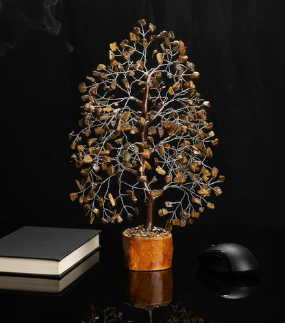 Crystal Tree of Life - tiger eye silver Healing Crystal for Home & Office Decor | Handmade Gemstone Money Tree for Positive Energy, Good Luck & Wealth | Spiritual Birthday Gift for Women & Mom