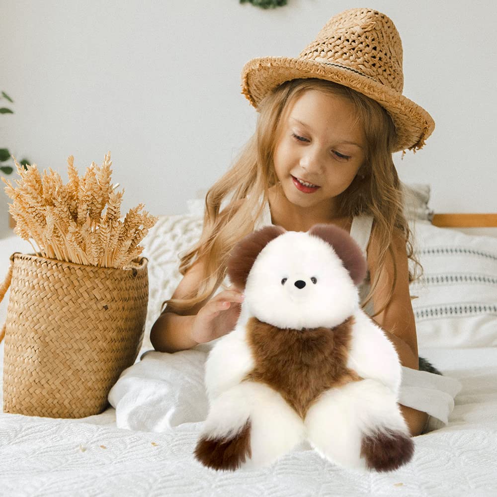 AlpacaNext Soft and Cuddly Baby Alpaca Teddy Bear - 9 inch. Premium Alpaca Stuffed Animal Handmade on Genuine Alpaka Fur. Cute Bear (9 inches, White & Brown)