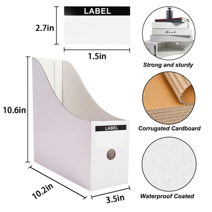 Limitliho 24 Pack White Cardboard Magazine File Holder for Desk, Shelves, Office or Home, Vertical Book Bins for Classroom and Library Use, 10.6'' H×10.2'' L ×3.5''W Folder Organizer Box