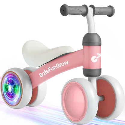 Colorful Lighting Baby Balance Bike Toys for 1 Year Old Girl Gifts, Balance Bike 1 Year Old No Pedal, 12-24 Months Toddler Ride on Toys with 4 Silent Wheels & Soft Seat, 1st Birthday Gifts, Pink