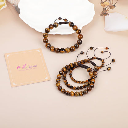 AD Beads 8mm Yellow Tiger's Eye - Courage and Confidence - Handmade Natural Stone Crystal Bracelet with Adjustable Macrame String - Yoga Healing Power Energy Gifts for Men and Women