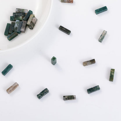 Natural Moss Agate Rectangle Tube Beads 4x13mm 38cm/str Loose Semi Gemstone Stone Beads for Making Bracelets Necklace Earrings