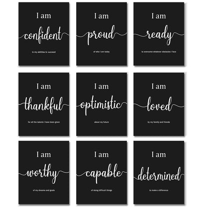 Outus 9 Pieces Inspirational Motivational Wall Art Office Bedroom Wall Art,Daily Positive Affirmations for Men Women Kids Inspirational Positive Quotes Sayings Decor(Black)