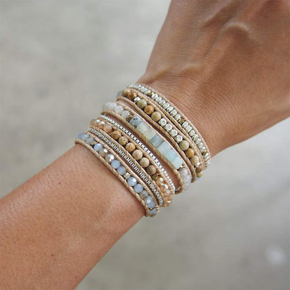 Plumiss Women Boho 5 Wraps Handmade Beaded Statement Stainless Steel Box Chain Bracelet Jewelry