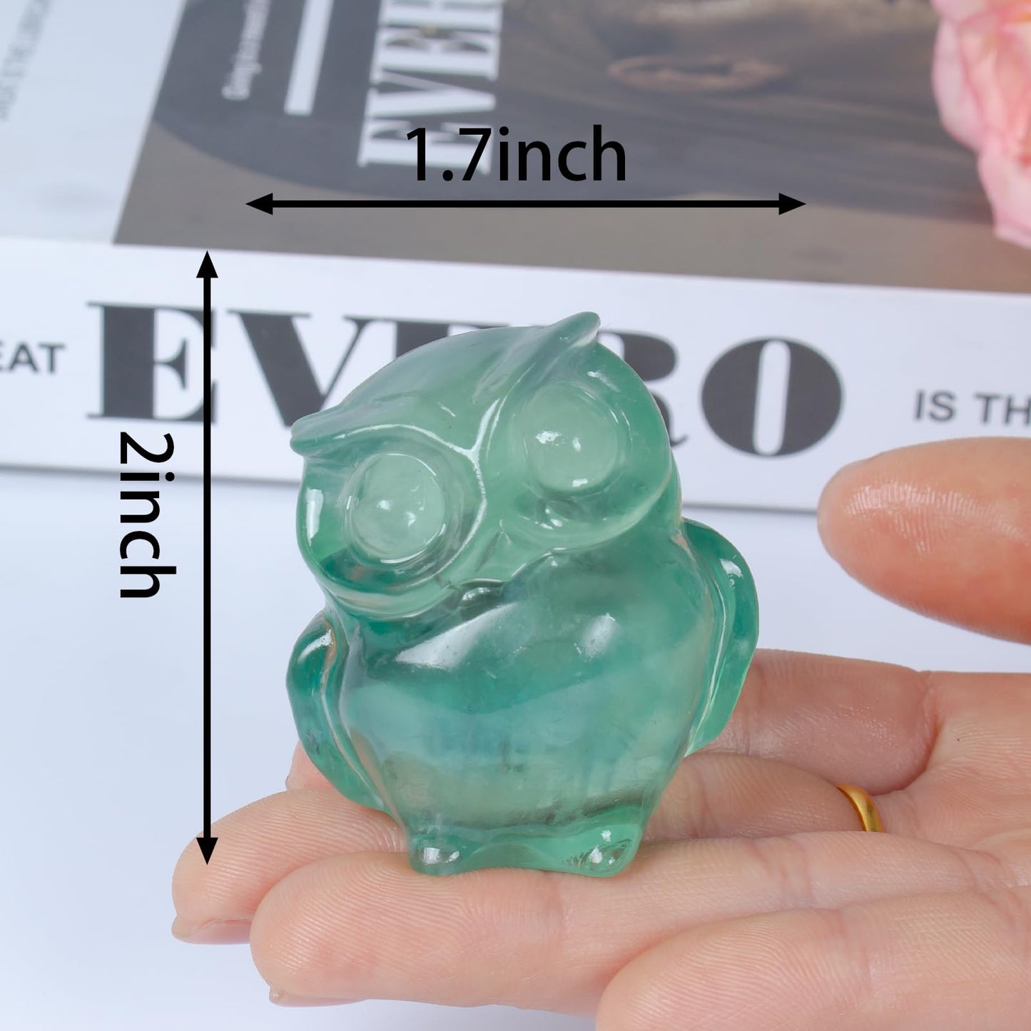 QLRSUXN 2 Inch Owl Figurine Handcrafted,Fluorite Healing Crystal Animal Sculpture,Home Decor Unique Gift for Collectors,Crystal Artwork Nature Lovers Birthday Anniversary Present Spiritual Gift