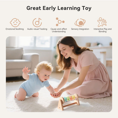 IEATFO Tummy Time Toys - Rain Stick Toy with Stand, Sensory Sound Training Tool for Kids - Wooden Spinning Drum & Rolling Rattle Combo