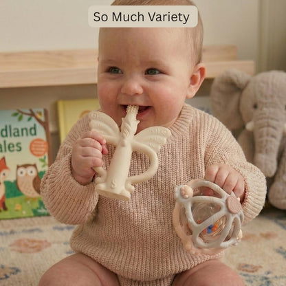 Silicone Teething Toys & Baby Sensory Toys | Rattle Ball & Unicorn Teether Set | Infant Teething Ball & Chew Toy for Babies | Teeth Tamer Car Seat & Crib Toys | Essential Baby Toys 0-36 Months